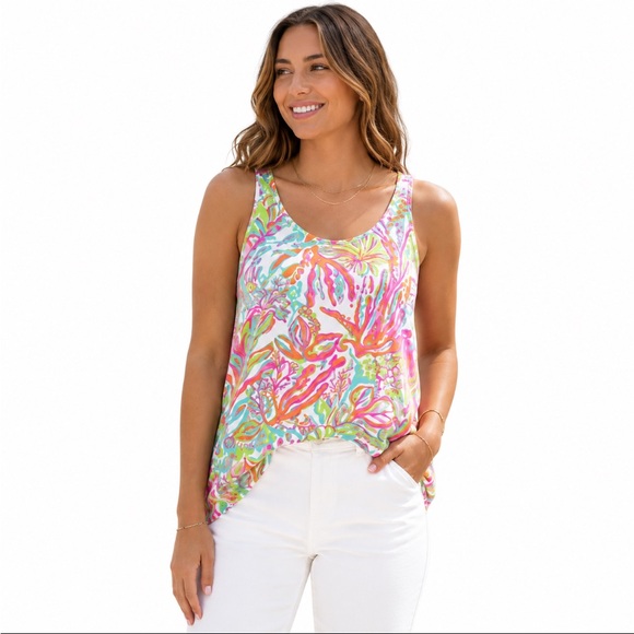 Lilly Pulitzer Tops - LILLY PULITZER Sarina Scuba to Cuba Floral Sleeveless Silk Tank Top Size Medium